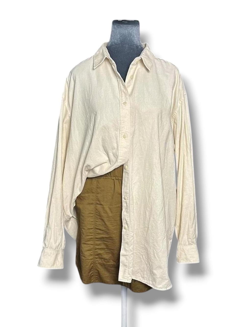 UNIQLO 100% Cotton Corduroy White Cream Long Sleeve Button Up Shirt XL Unisex